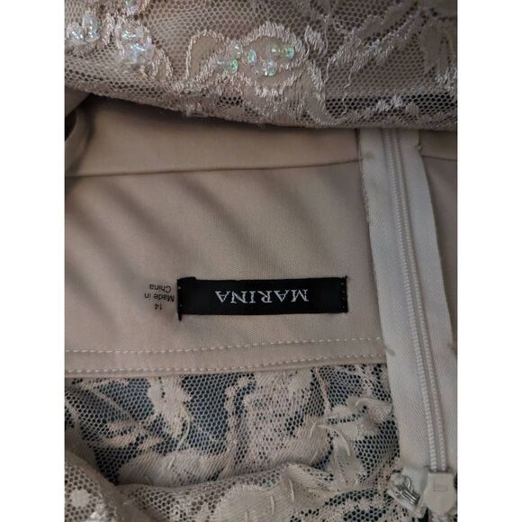 MARINA champagne cocktail dress bodycon lace and pleated chiffon sz 14 - Picture 5 of 9